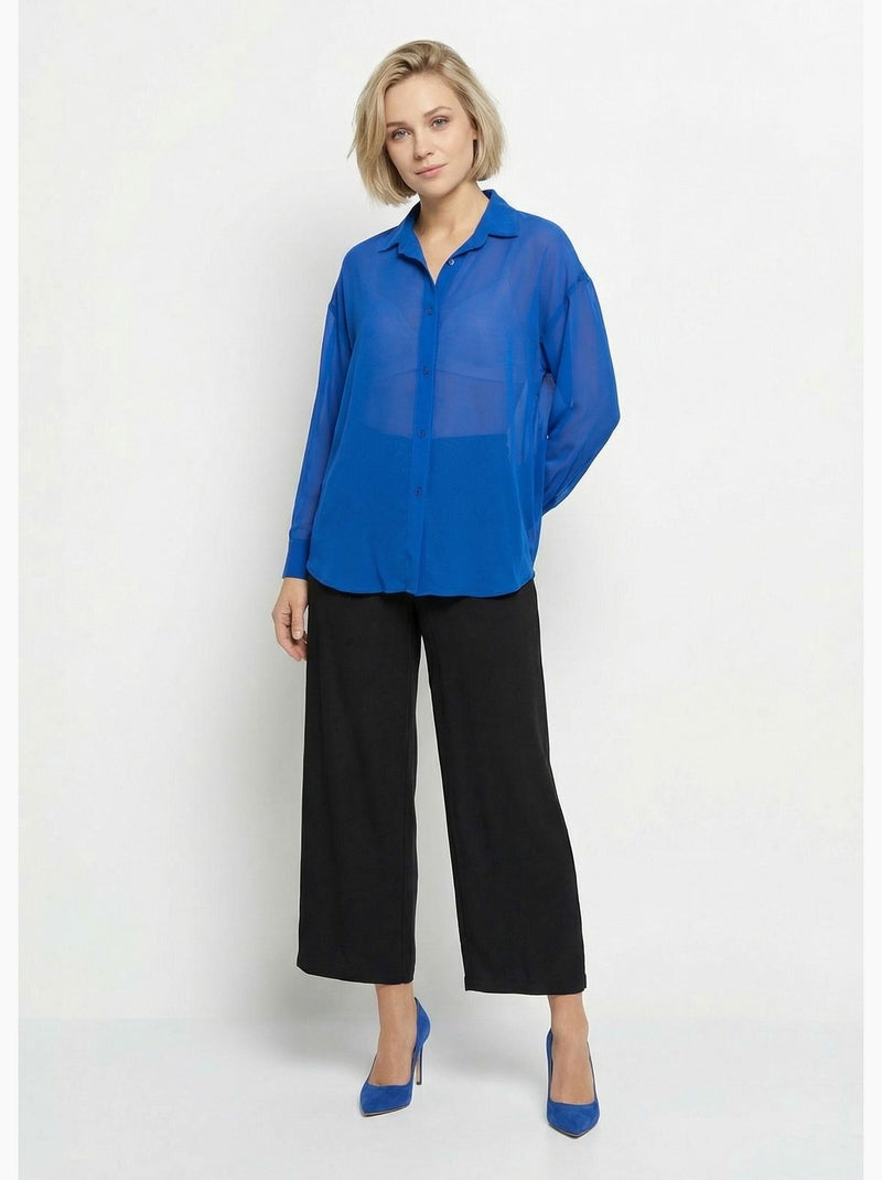Blusa fluida de voile con mangas largas - Afibel Azul - Kiabi