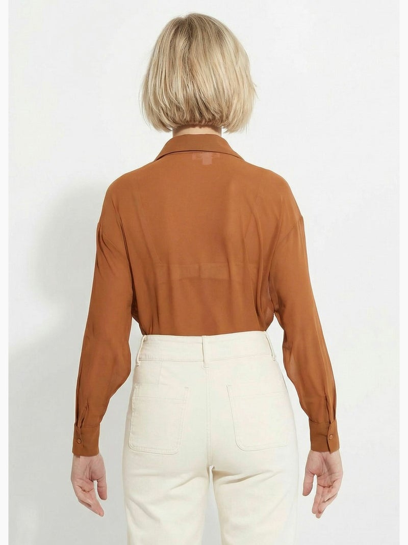 Blusa fluida de voile con mangas largas - Afibel Camel - Kiabi