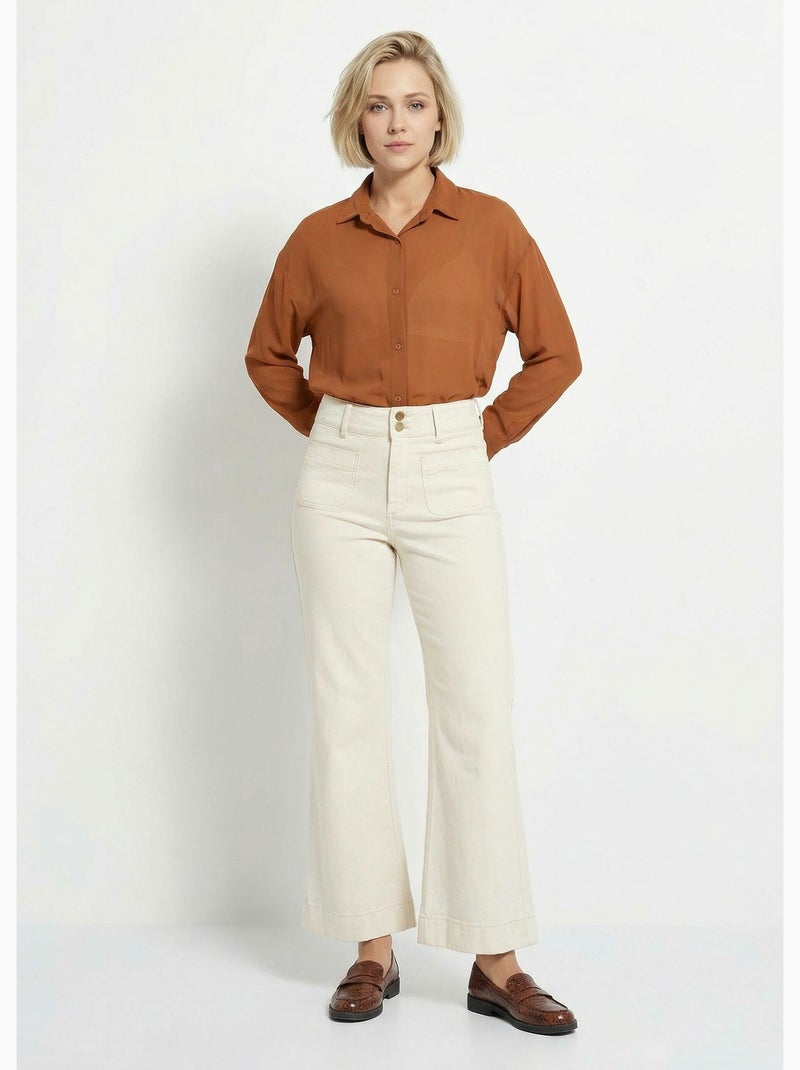 Blusa fluida de voile con mangas largas - Afibel Camel - Kiabi