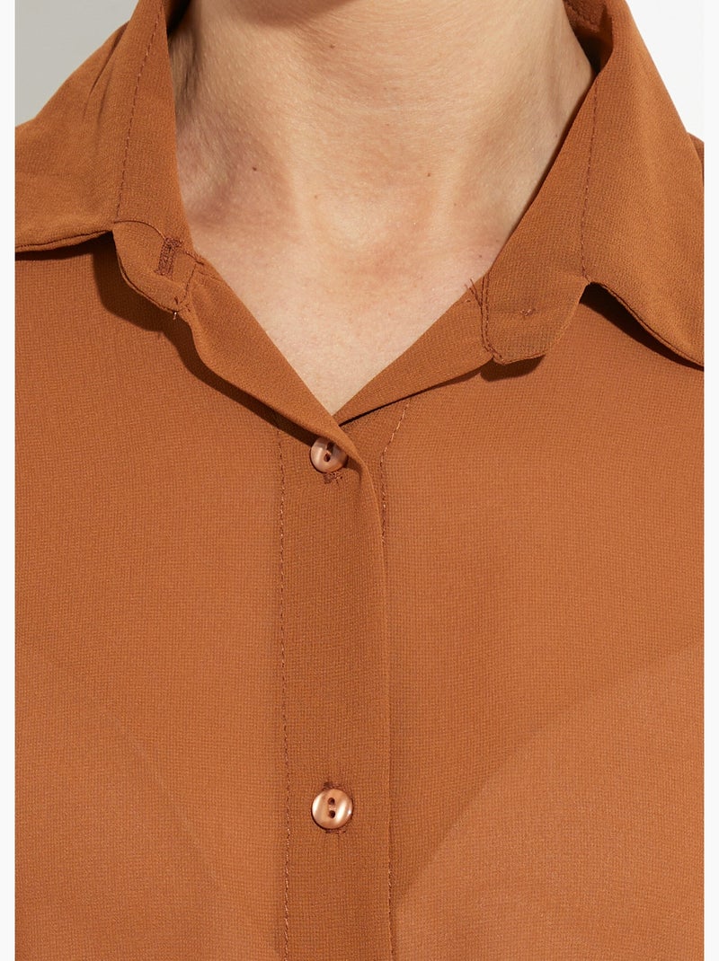 Blusa fluida de voile con mangas largas - Afibel Camel - Kiabi