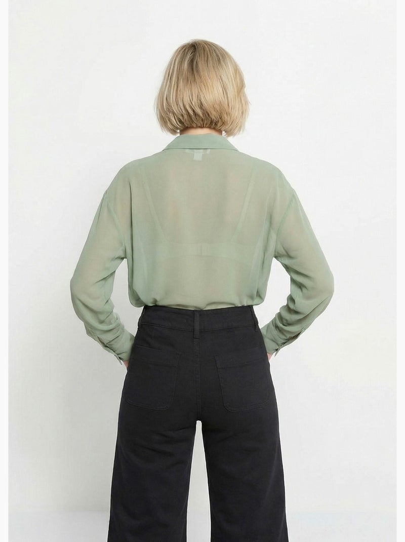 Blusa fluida de voile con mangas largas - Afibel Caqui - Kiabi