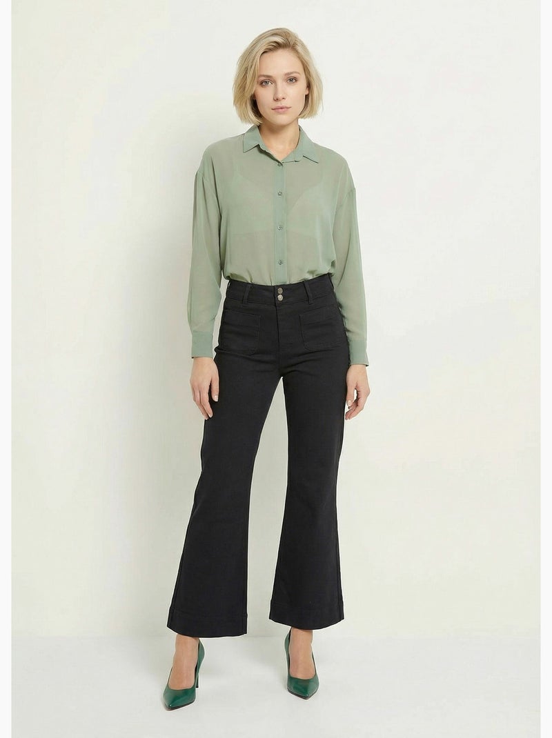Blusa fluida de voile con mangas largas - Afibel Caqui - Kiabi