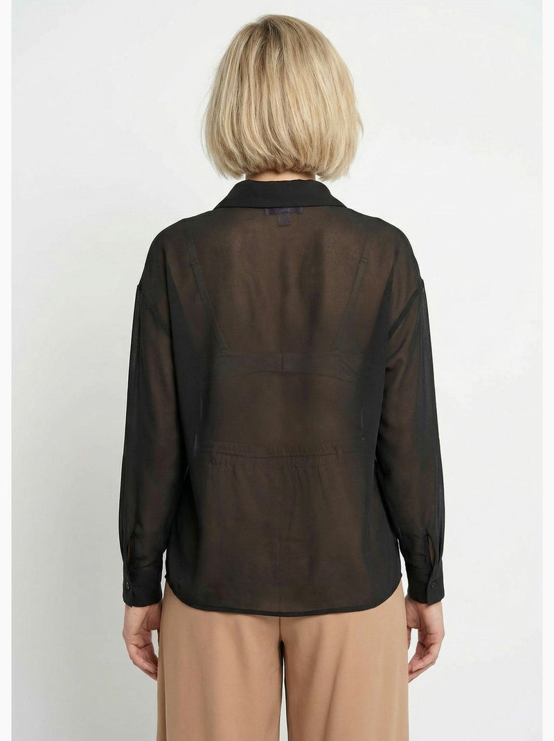 Blusa fluida de voile con mangas largas - Afibel Negro - Kiabi