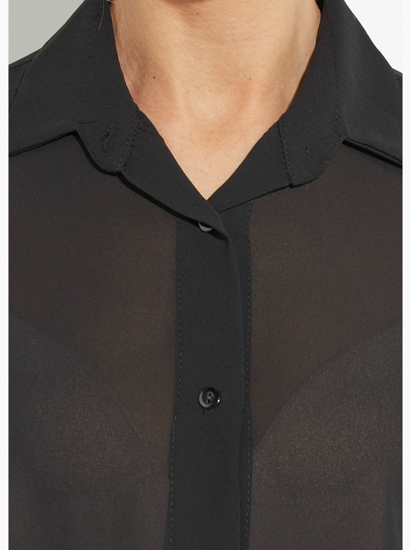 Blusa fluida de voile con mangas largas - Afibel Negro - Kiabi