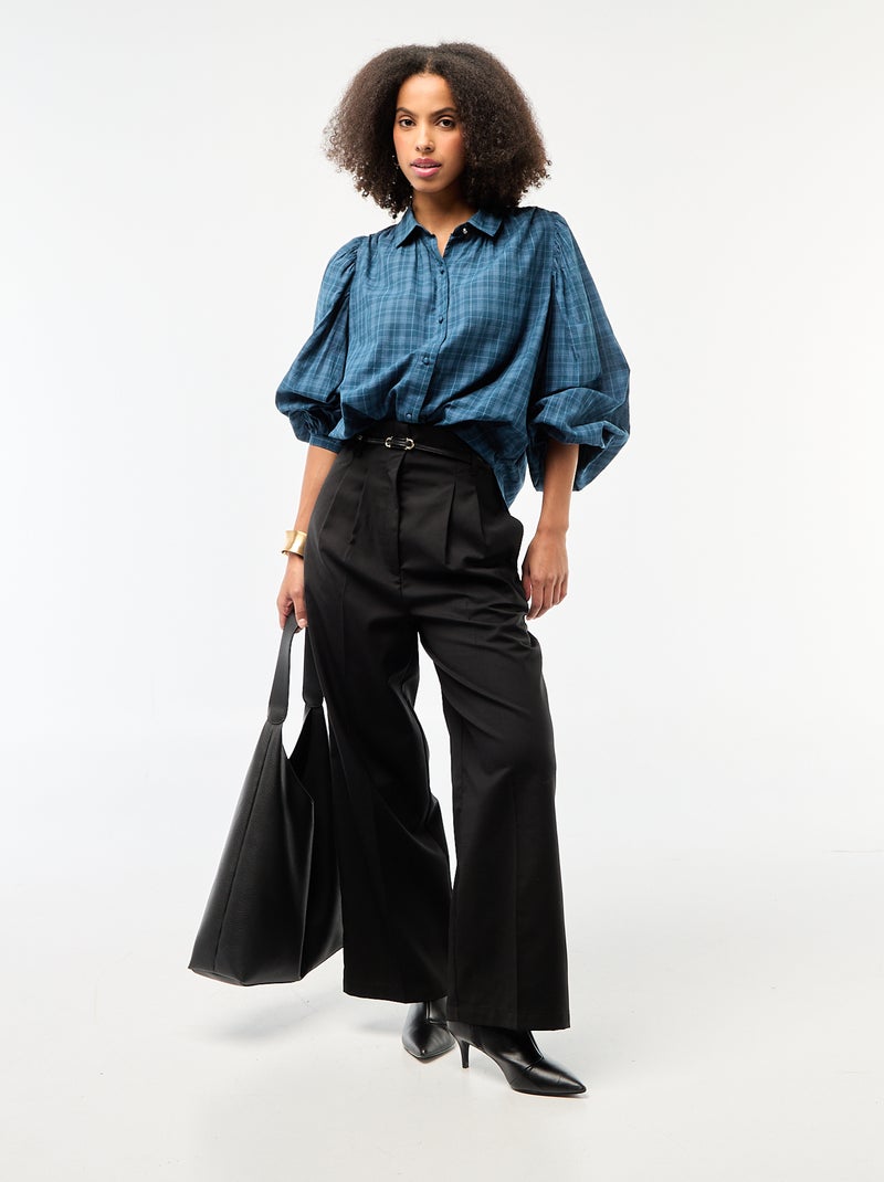 Blusa fluida estampada a cuadros Azul - Kiabi