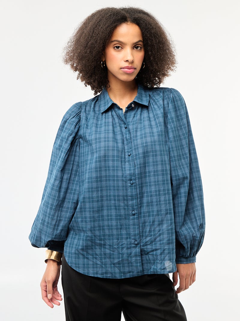 Blusa fluida estampada a cuadros Azul - Kiabi