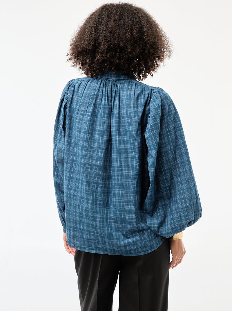 Blusa fluida estampada a cuadros Azul - Kiabi