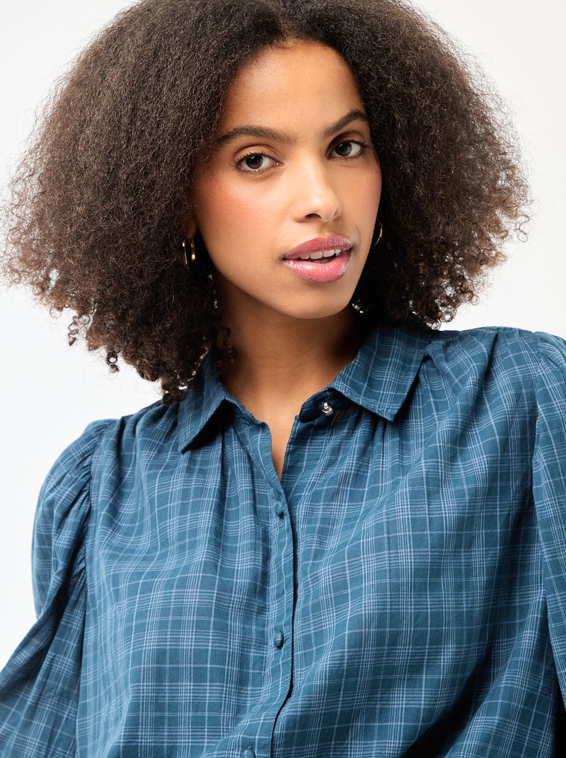 Blusa fluida estampada a cuadros Azul - Kiabi