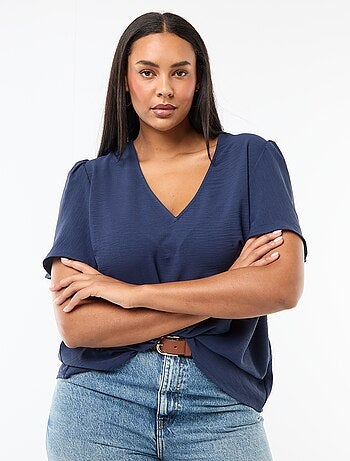 Blusa fluida lisa de manga corta