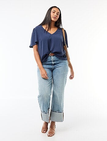 Blusa fluida lisa de manga corta