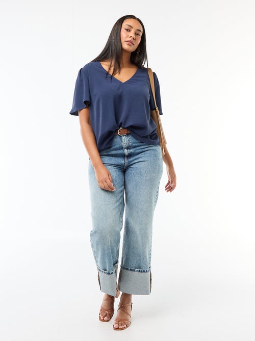 Blusa fluida lisa de manga corta - Kiabi