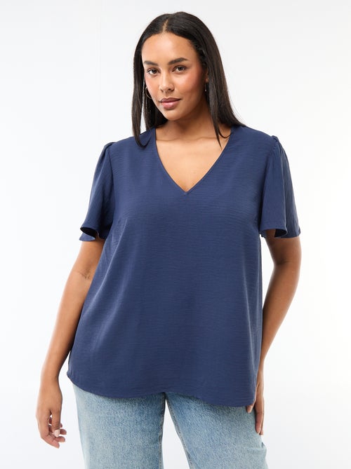 Blusa fluida lisa de manga corta - Kiabi