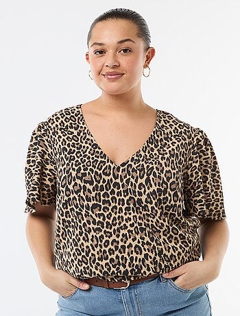 Blusa fluida lisa de manga corta