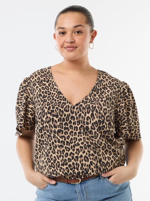 Blusa fluida lisa de manga corta - Kiabi