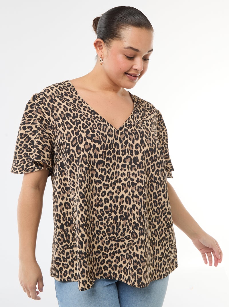 Blusa fluida lisa de manga corta Beige - Kiabi