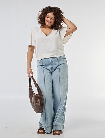 Blusa fluida lisa de manga corta