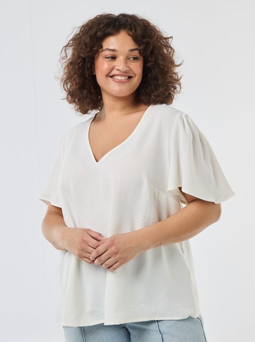 Blusa fluida lisa de manga corta - Kiabi