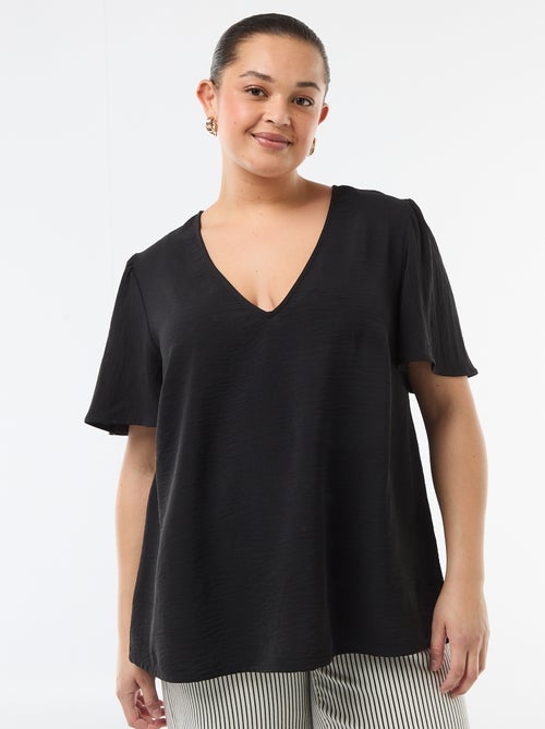 Blusa fluida lisa de manga corta - Kiabi