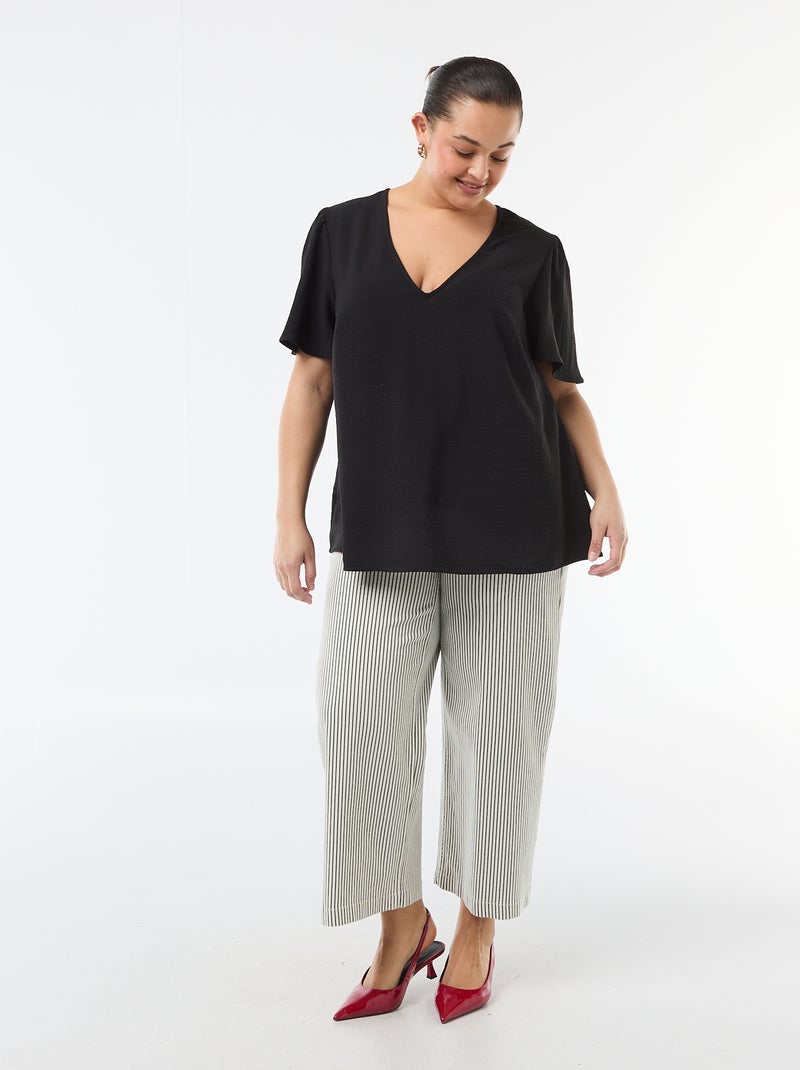 Blusa fluida lisa de manga corta Negro - Kiabi