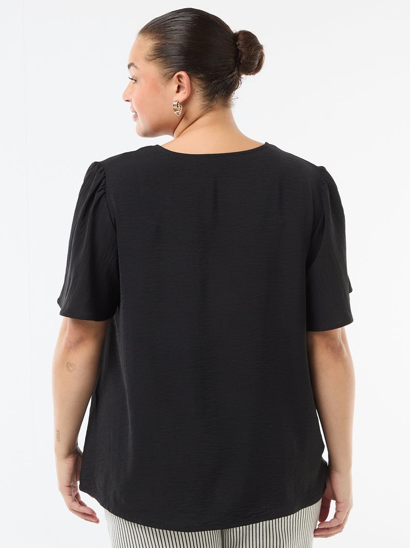 Blusa fluida lisa de manga corta Negro - Kiabi