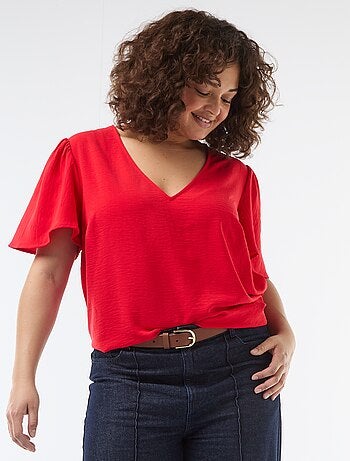 Blusa fluida lisa de manga corta