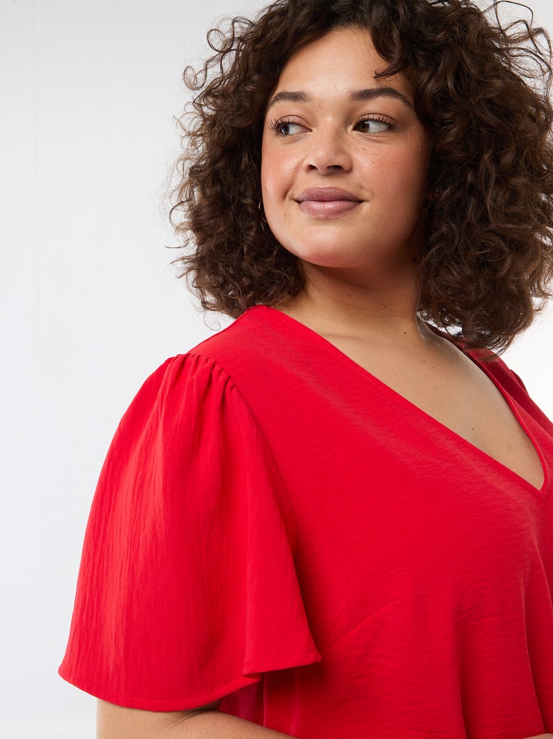 Blusa fluida lisa de manga corta Rojo - Kiabi