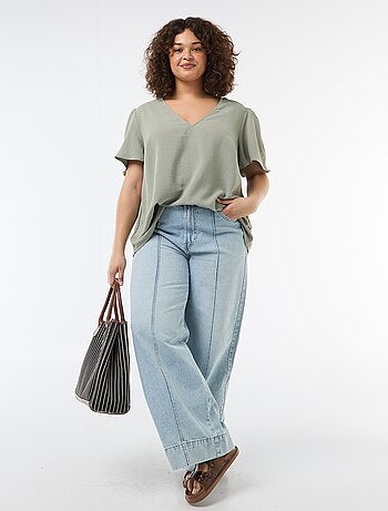 Blusa fluida lisa de manga corta