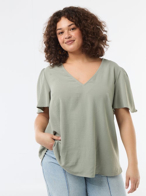 Blusa fluida lisa de manga corta - Kiabi