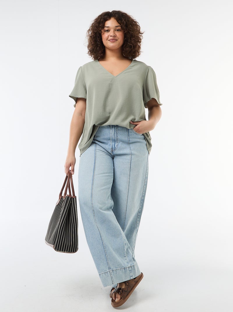 Blusa fluida lisa de manga corta Verde - Kiabi