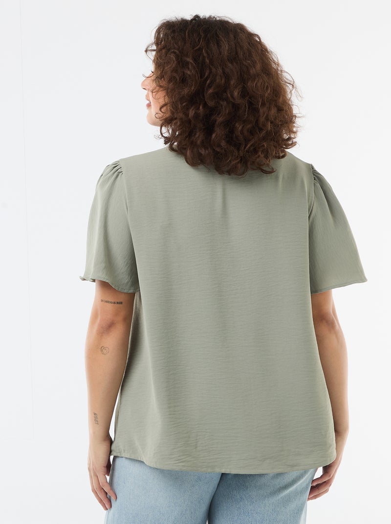 Blusa fluida lisa de manga corta Verde - Kiabi