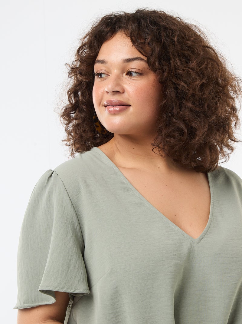 Blusa fluida lisa de manga corta Verde - Kiabi