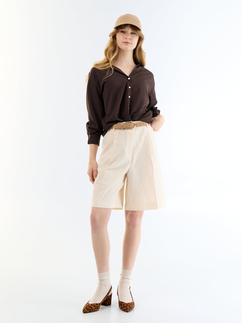 Blusa fluida lisa Marron - Kiabi