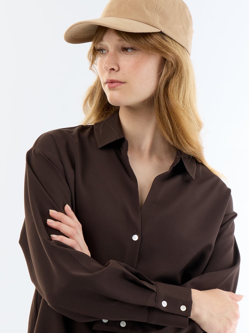 Blusa fluida lisa Marron - Kiabi