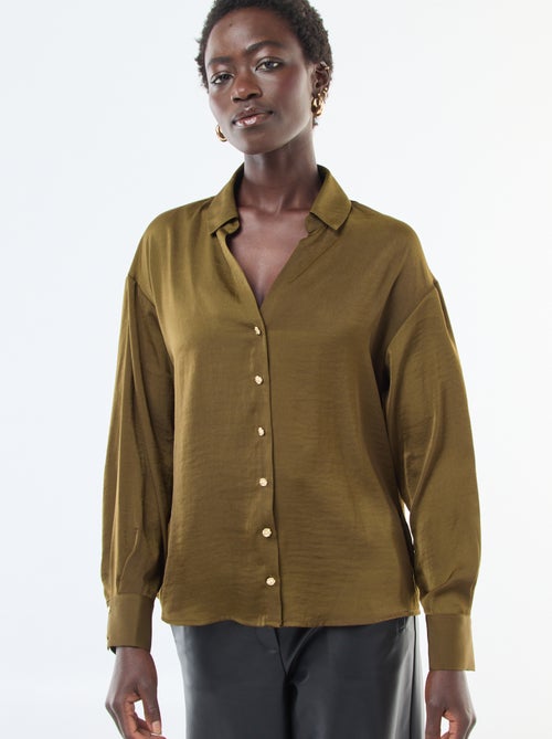Blusa fluida satinada con botones dorados - Kiabi