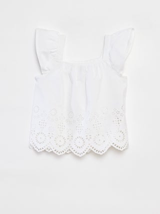 Blusa fruncida con bordado inglés