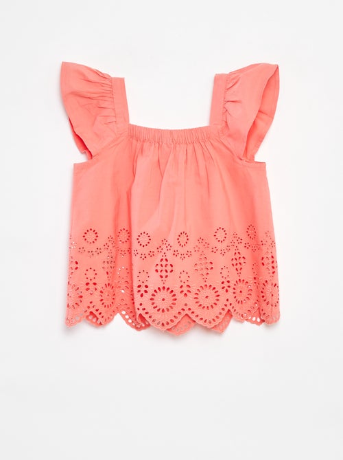 Blusa fruncida con bordado inglés - Kiabi