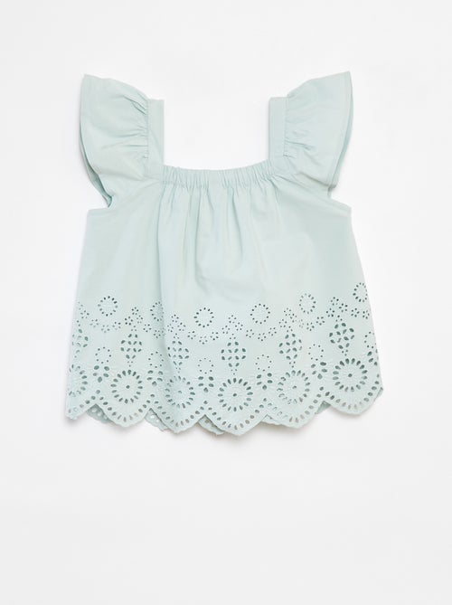 Blusa fruncida con bordado inglés - Kiabi