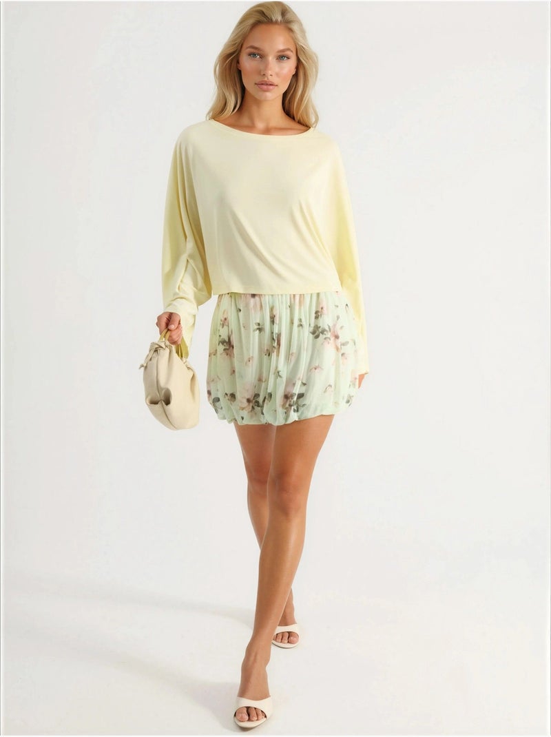 Blusa holgada con cuello barco busem Amarillo limón - Kiabi
