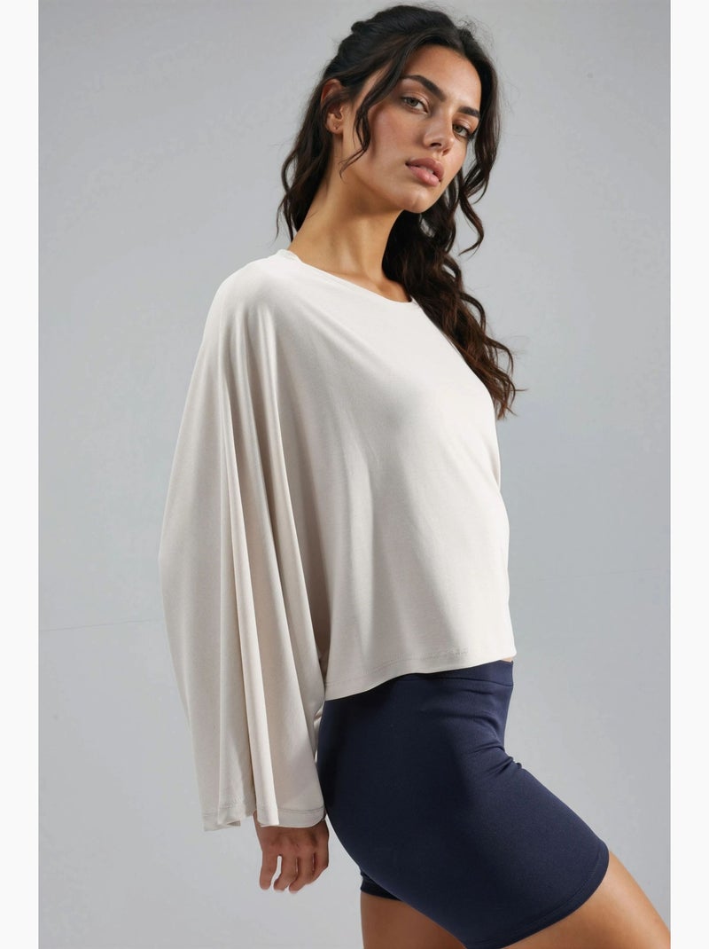 Blusa holgada con cuello barco busem Beige arcilla - Kiabi