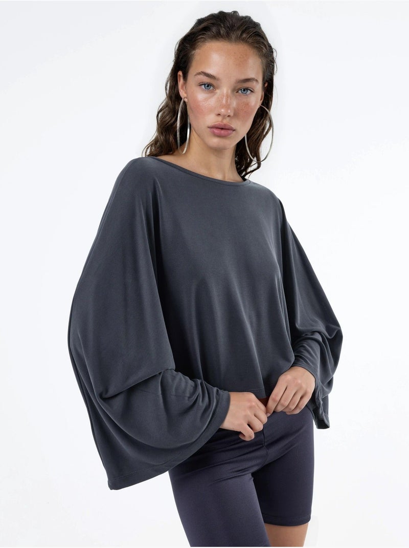 Blusa holgada con cuello barco busem Gris oscuro - Kiabi