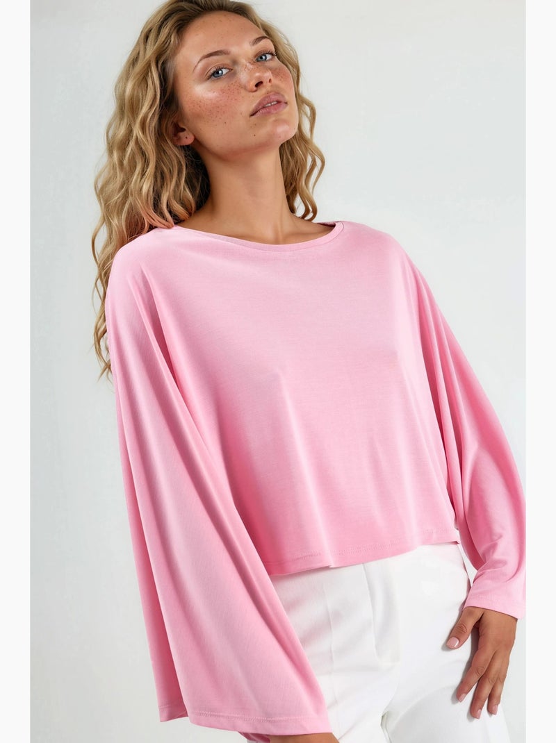 Blusa holgada con cuello barco busem Rosa pálido - Kiabi