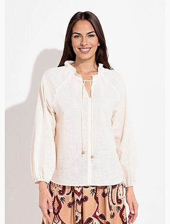 Blusa holgada con cuello en V y lazo - AFIBEL