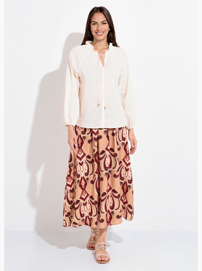 Blusa holgada con cuello en V y lazo - AFIBEL Beige - Kiabi