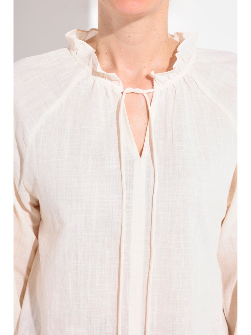 Blusa holgada con cuello en V y lazo - AFIBEL Beige - Kiabi