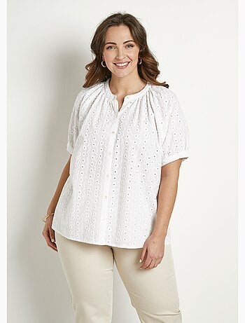 Blusa holgada de algodón bordada sin cuello - Afibel