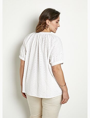 Blusa holgada de algodón bordada sin cuello - Afibel