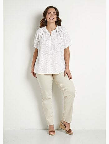 Blusa holgada de algodón bordada sin cuello - Afibel