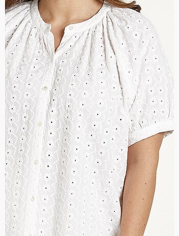 Blusa holgada de algodón bordada sin cuello - Afibel