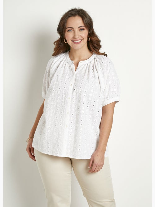 Blusa holgada de algodón bordada sin cuello - Afibel - Kiabi