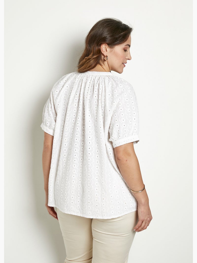 Blusa holgada de algodón bordada sin cuello - Afibel Blanco - Kiabi